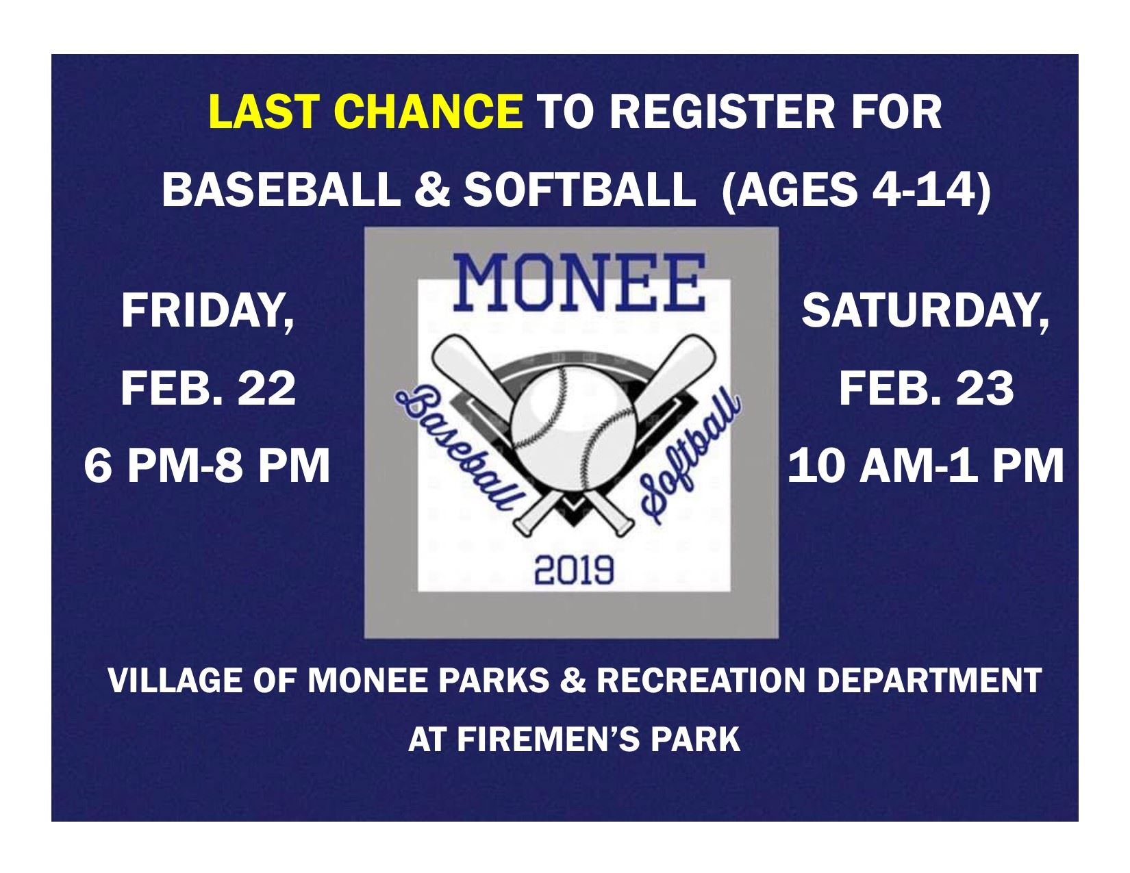 Last chance for baseball & softball registration 